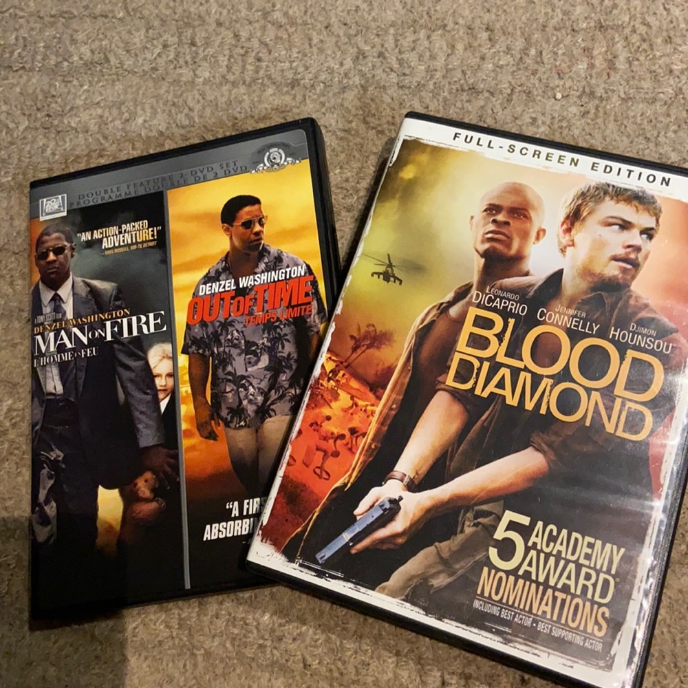 Bundle of DVDs - Blood Diamond, Man on Fire and Out of Time